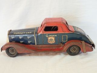 Vintage Louis Marx & Co Wind Up Toy Pressed Metal G - Man Pursuit Car