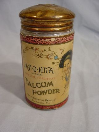 Jap - O - Nita Talcum Powder Bottle By Wm H Brown & Bro Co Of Baltimore Md