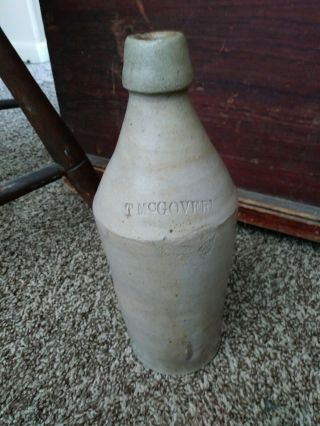 Antique T Mcgovern Stoneware Beer Bottle C.  19th Century