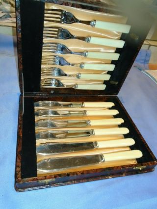 Vintage Cutlery Cased Set Of Firth Fish Knives & Forks Attractive Cutlery Box