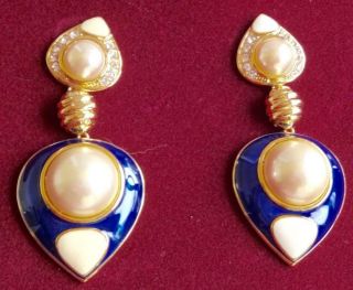 Camrose & Kross Jbk Jackie Kennedy Vintage Earrings Pearls Rhinestone Chandelier