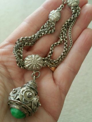 Antique Victorian Silver Albertina Watch Chain Bracelet Large Peking Glass Fob 2