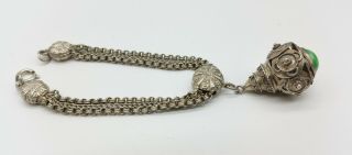Antique Victorian Silver Albertina Watch Chain Bracelet Large Peking Glass Fob 3