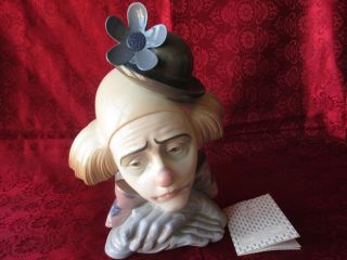 LLADRO Clown ' s Head Bowler “PENSIVE CLOWN” Authentic Porcelain Figurine W/ Box 3