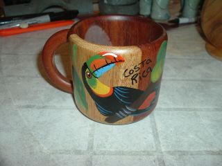 Real Wood Hand Painted Costa Rica Coffee Mug W/ Toucan Cup Souvenir