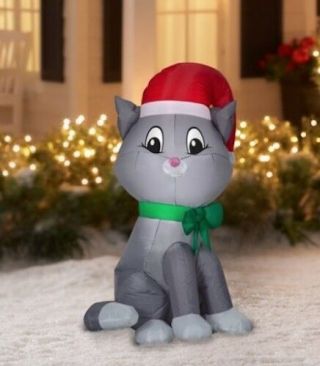 Kitty Cat Kitten Christmas Gemmy Airblown Inflatable Light Up Yard Decor Nib