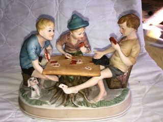 Group Of 3 Boys Playing Cards - The Cheaters Poker Game - In " Capodimonte " Style