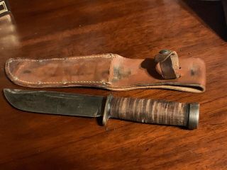 Cattaraugus (2250) - Vintage Wwii Era Military Fighting Knife W/ Leather Sheath