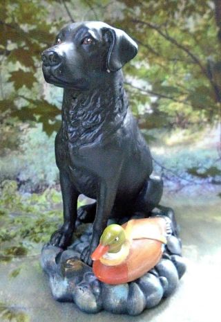 Vintage Black Lab Labrador Retriever Hunting Dog With Mallard Duck Figurine