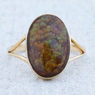 Vintage 14k Yellow Gold Oval Honeycomb Opal Cabochon Ring Size 6.  75