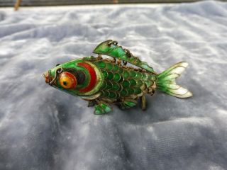 Large Antique Chinese Silver And Enamel Fish Pendant