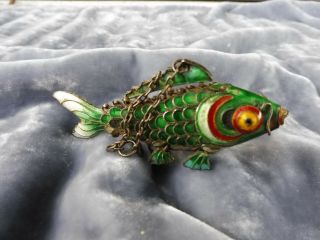 LARGE ANTIQUE CHINESE SILVER AND ENAMEL FISH PENDANT 2