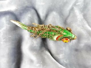 LARGE ANTIQUE CHINESE SILVER AND ENAMEL FISH PENDANT 3