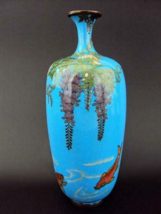 Impressive Japanese Antique Oriental Fish Cloisonne Enamel Vase - Meiji