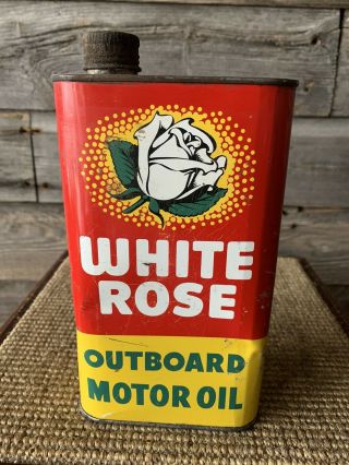 Vintage White Rose Outboard Motor Oil Can