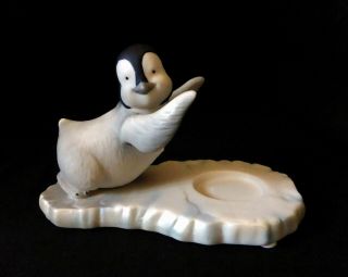 Partylite 5.  5 " Porcelain Figurine Baby Penguin Tea Light Candle Holder Ornament
