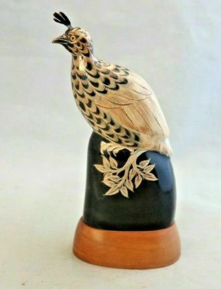 Vintage Horn Hand Carved Quail Bird Figure