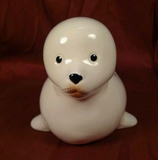 Adorable Vintage Ceramic Baby Seal Planter Unmarked Cute