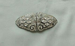 Vintage Art Deco Coro Duette Clear Crystal Rhinestone Pot Metal Dress Clip / Pin