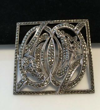 Vintage Jewellery Art Nouveau Sterling Silver And Marcasite Floral Large Brooch
