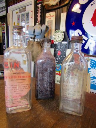 3 Vintage Glass Embalming Fluid Bottles - - Undertakers Supply Co
