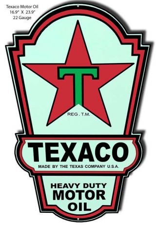 Vintage Antique Style Metal Sign Texaco Heavy Oil Cutout 16x23