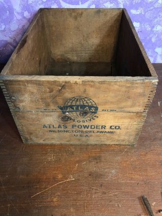 Vintage Atlas Powder Co.  Explosives Blasting Cap Wood Wooden Case / Crate / Box