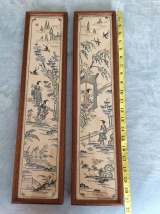 Lovely Antique Oriental Japanese/chinese Silk Embroidered Panels