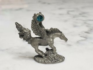 Vintage 1980s Cci Pewter Winged Pegasus Horse Blue Crystal 4119