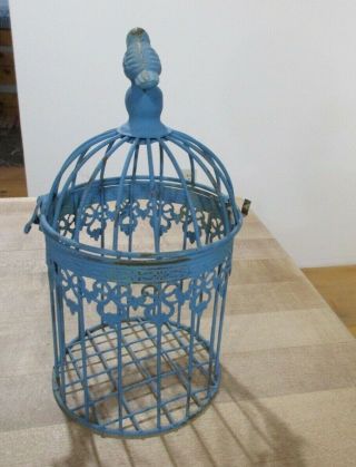 Vintage Small Metal Blue Birdcage 2