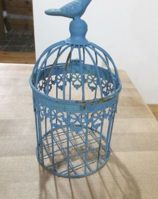 Vintage Small Metal Blue Birdcage 3