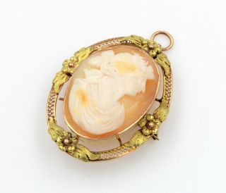 Stunning Vintage 10k Solid Gold Floral Setting Cameo Pendant/brooch 837b - 2