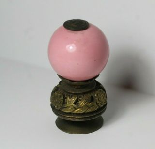 Antique Chinese Pink Enamel On Copper Hat Finial Button