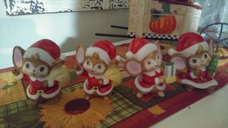 Vintage Homco Santa Mouse Ceramic Christmas Figurines Set Of 4 Mice 5405