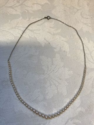 Vintage Add - A - Pearl Necklace Graduated From 2mm To 4mm 14k White Gold Chain