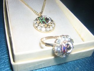 Set= Necklace Ring Rebekah ODD FELLOWS 10k gold fill Rhinestones 3,  4,  5,  6,  9,  10,  11 2