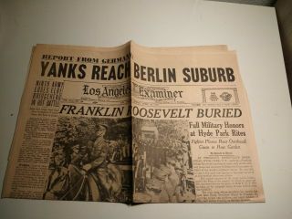 Los Angeles Examiner 1945 World War Ii Burial Of Franklin D Roosevelt Newspaper