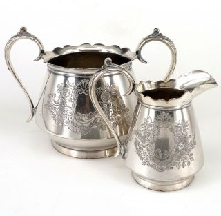 Silver Art Nouveau Style Milk Jug & Sugar Bowl James Dixon & Sons 1879 - 1935c