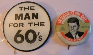 2 President John F Kennedy Inaugural Buttons Lenticular Campaign