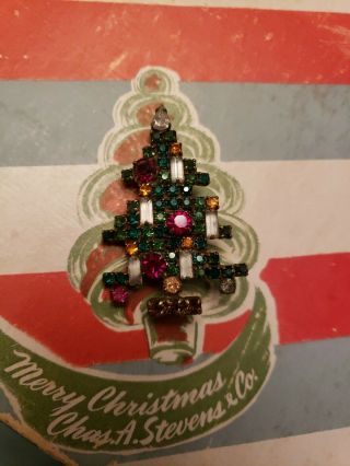 Vintage Signed Weiss Rhinestone 5 Candle Christmas Tree Pin Brooch