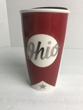 Starbucks 2016 Ohio Ceramic Traveler Cup Tumbler 12 Oz Scarlet & Gray