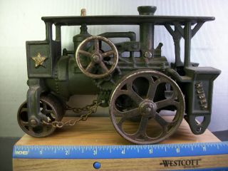 Vintage 1930s Hubley Huber Tractor Steam Road Roller Grader Cast Iron Pull Toy