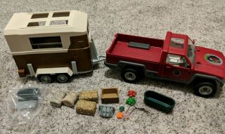 Schleich Pickup Truck And Horse Trailer And Feed Hay Accessories
