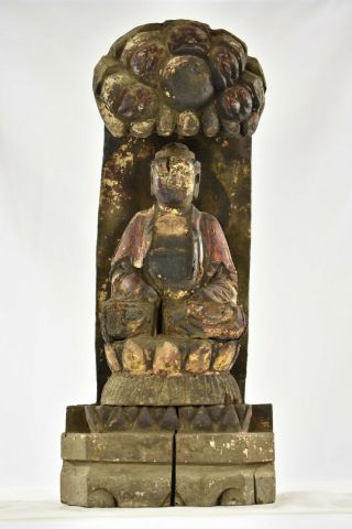 Antique Chinese Red Gilt Wood Carved Statue Buddha Kwan Yin,  Qing Dynas -,  19th C