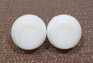 Vintage White Milk Glass Ribbed Silver Metal Top Salt and Pepper Shakers 2