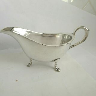 Vintage Small Silver Plate Epns Gravy Sauce Boat Resting On 3 Paw Feet Gleaming
