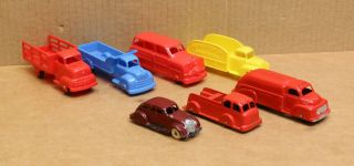 4 Banner Plastic & 3 Tootsietoy Vintage Toy Cars And Trucks