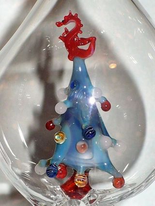 Vintage? Blown Glass Diorama Tree With Balls Red Dragon Topper Ornament Vgc