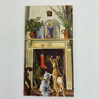 Vintage Greeting Card Christmas Dog And Cat Wait For Santa With Envelope 2