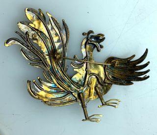 Early 20C Qing CHINESE KINGFISHER Feather SILVER GILT Pin Brooch Phoenix Bird 2
